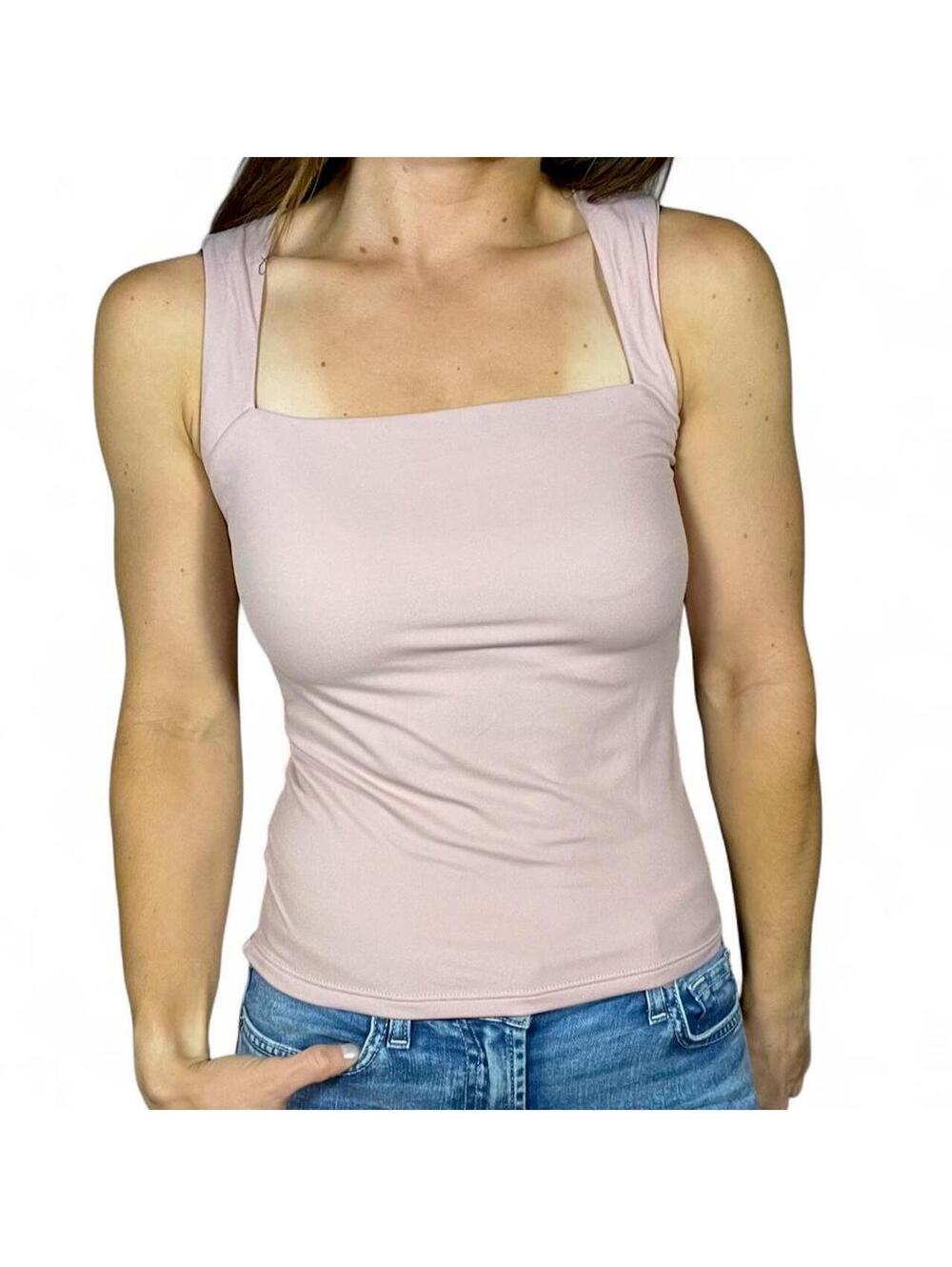 Pink Qinsen Square Neckline Tank